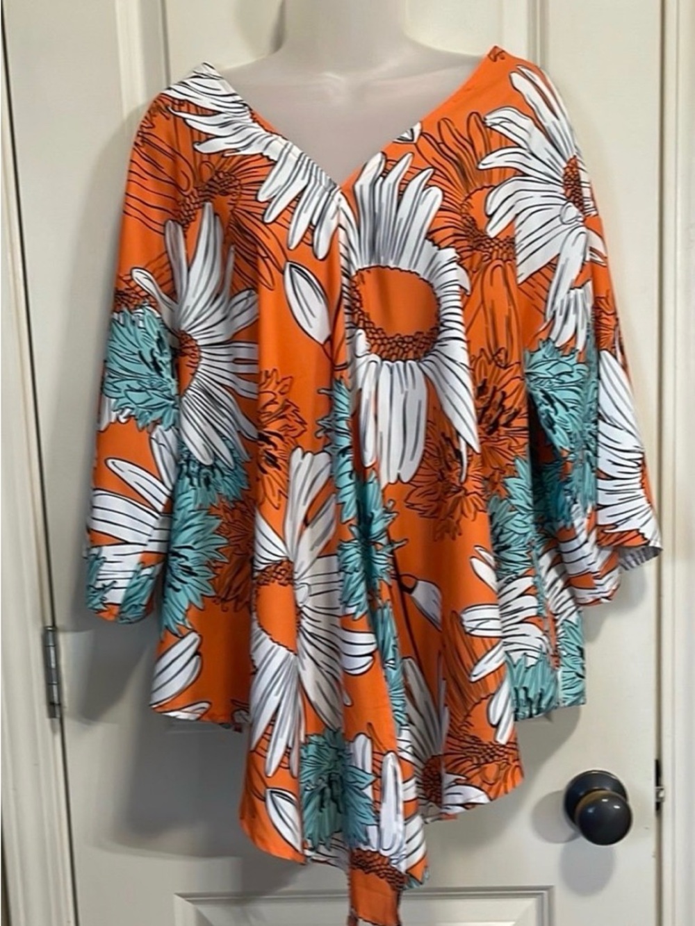 Floral V-Neck Top in Bright Orange